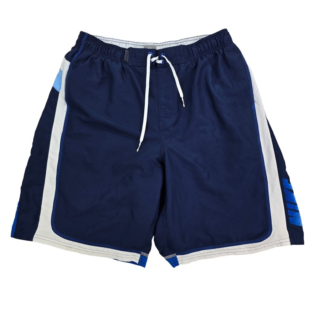 Nike Swim Trunks Board Shorts Mens XL Navy Blue Logo Mesh Lined 10in Retro Y2K